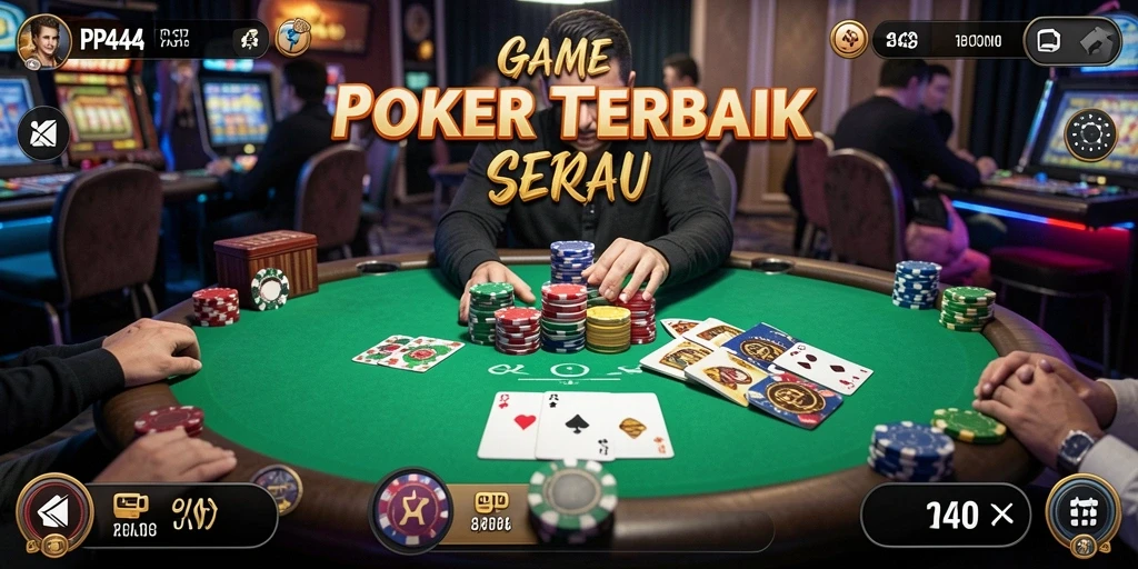 Tangkapan layar utama PP444 menampilkan gameplay Poker yang mendebarkan.